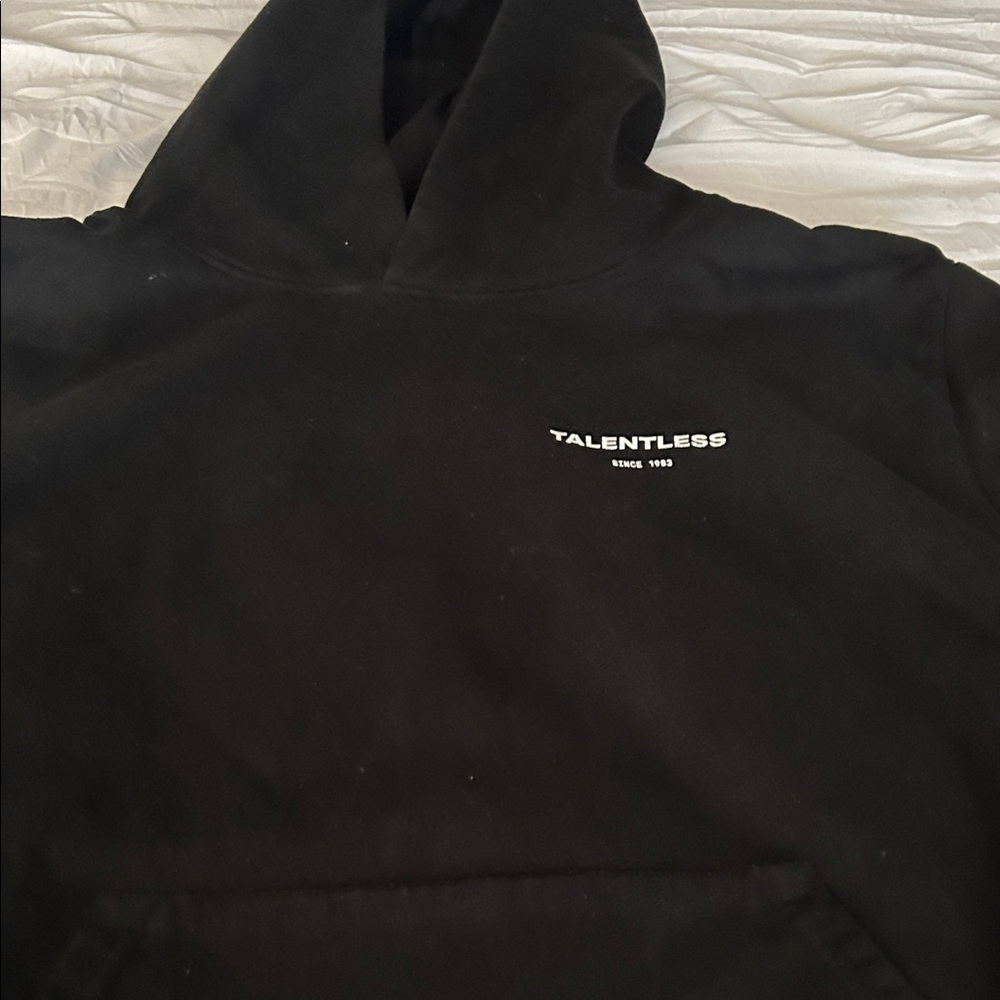 TALENTLESS Black Crewneck Hoodie with Small White Logo